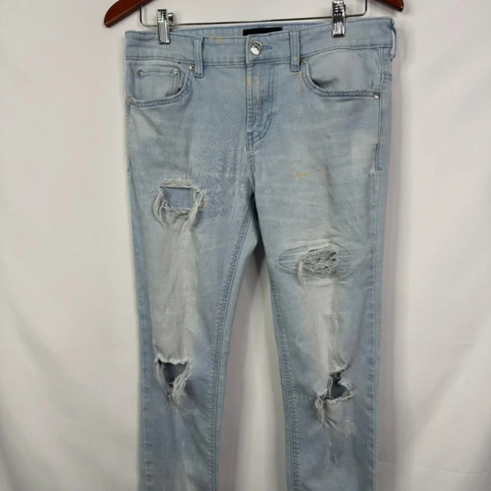 Pacsun Mens‎ Stacked Skinny Light Wash Ripped Jeans Size 28x30 Active Stretch
